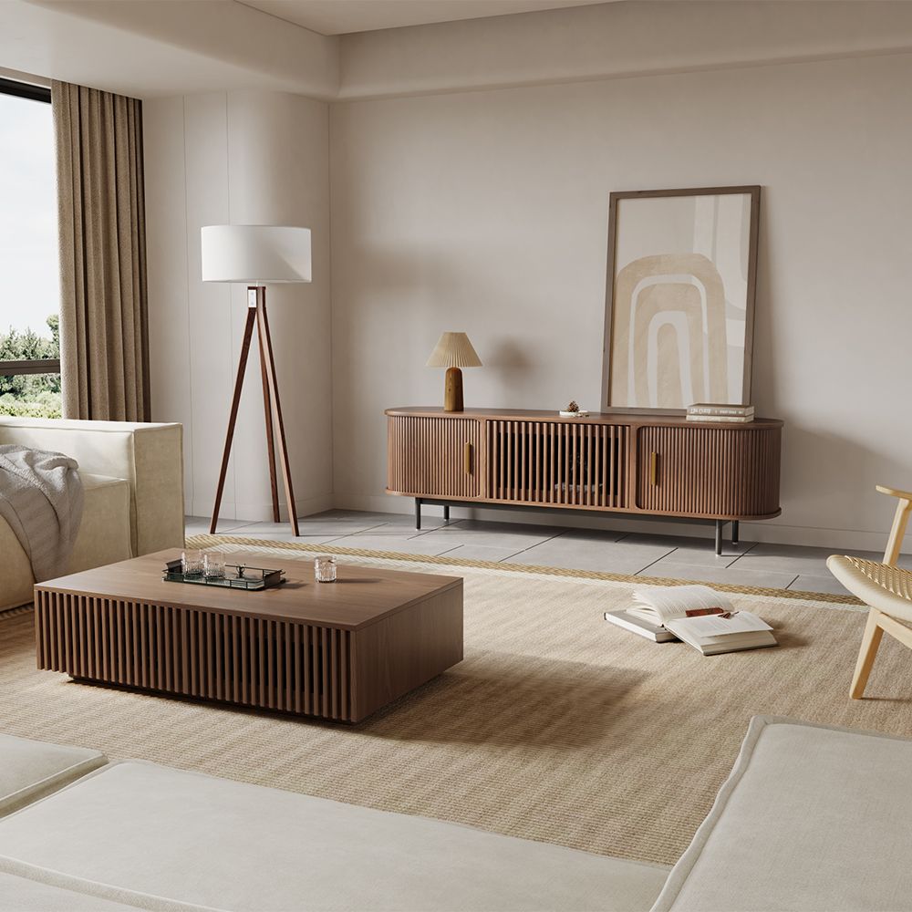 Solvra Mid - Century Tambour Door TV Stand - Exclusivia