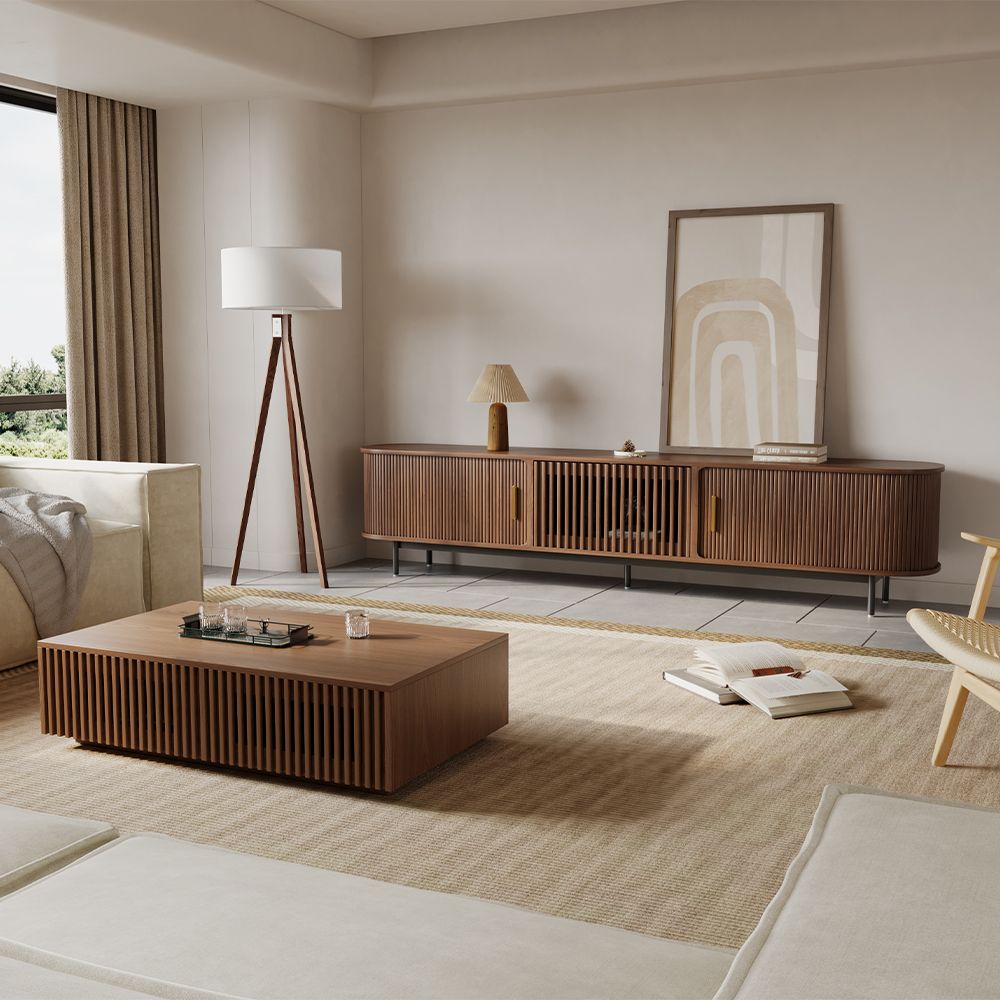 Solvra Mid - Century Tambour Door TV Stand - Exclusivia