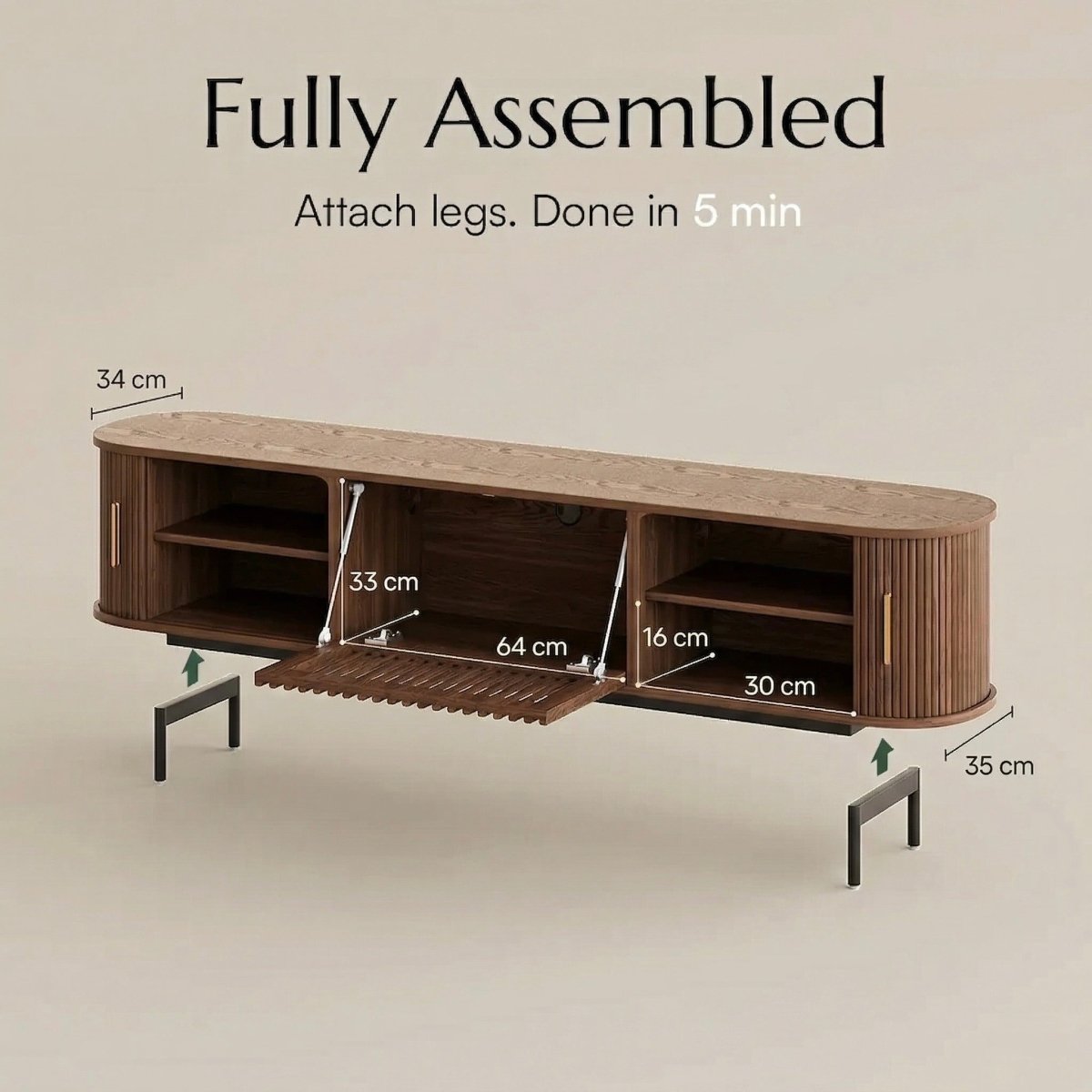 Solvra Mid - Century Tambour Door TV Stand - Exclusivia