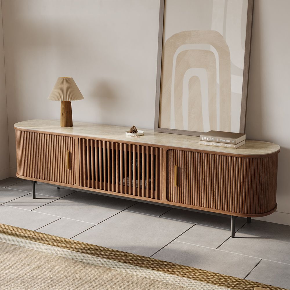 Solvra Mid - Century Tambour Door TV Stand - Exclusivia
