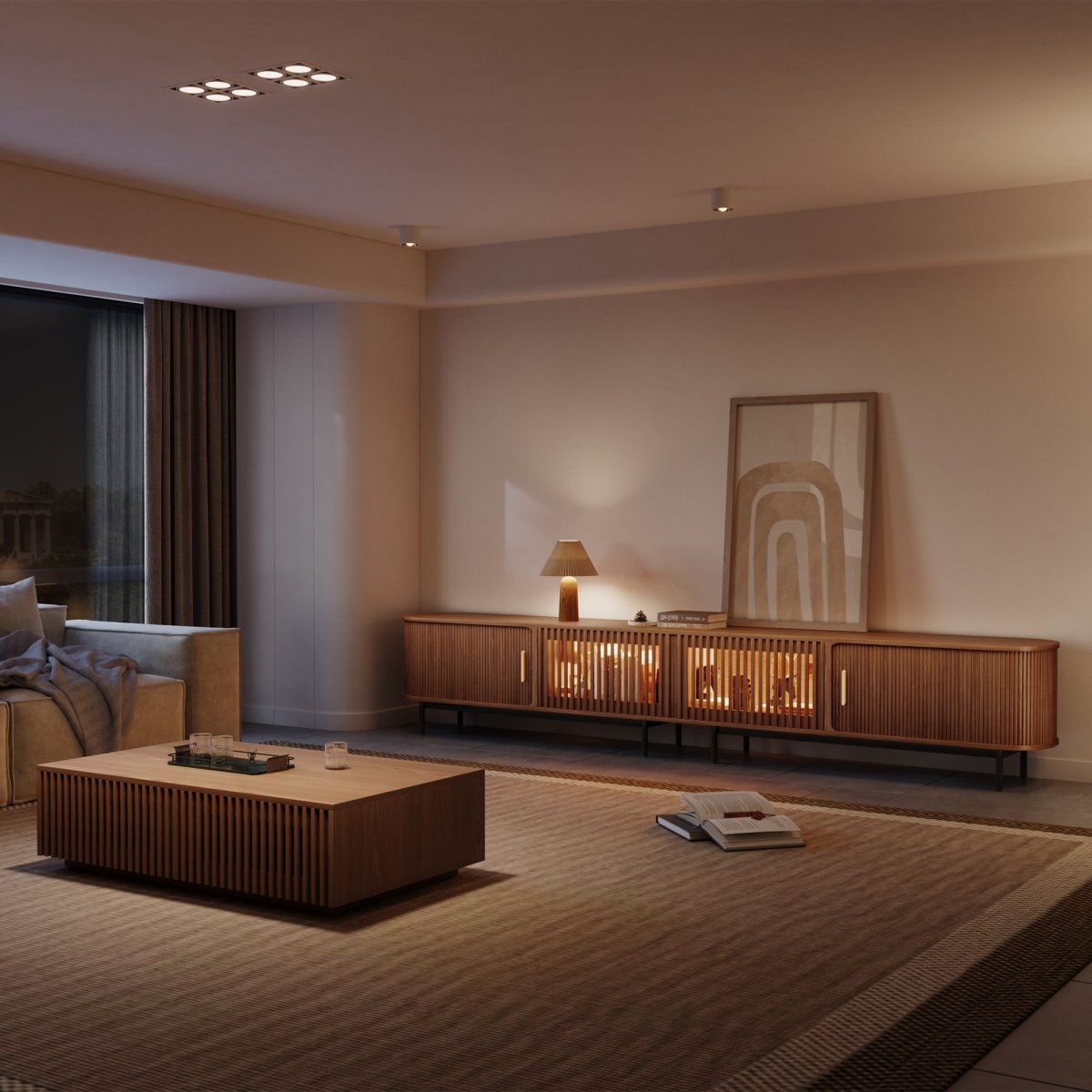 Solvra Mid - Century Tambour Door TV Stand - Exclusivia