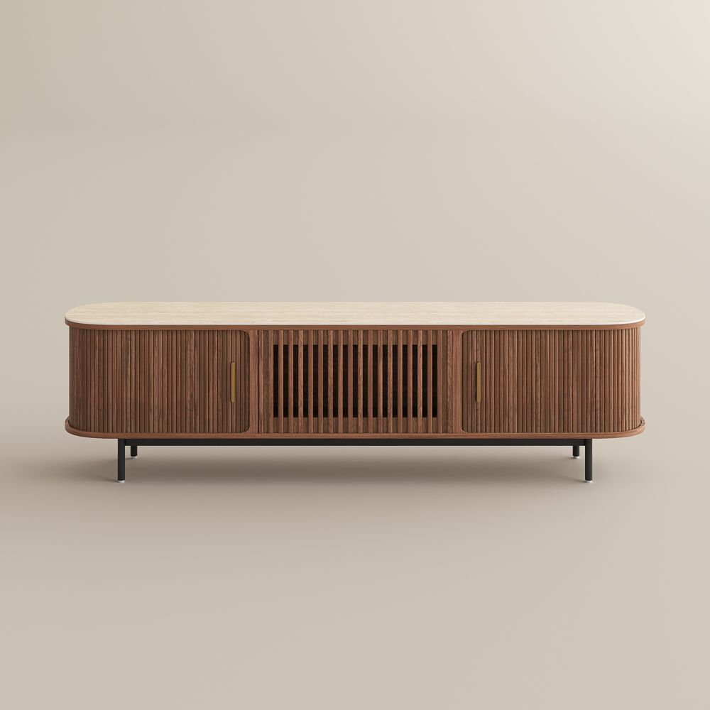 Solvra Mid - Century Tambour Door TV Stand - Exclusivia