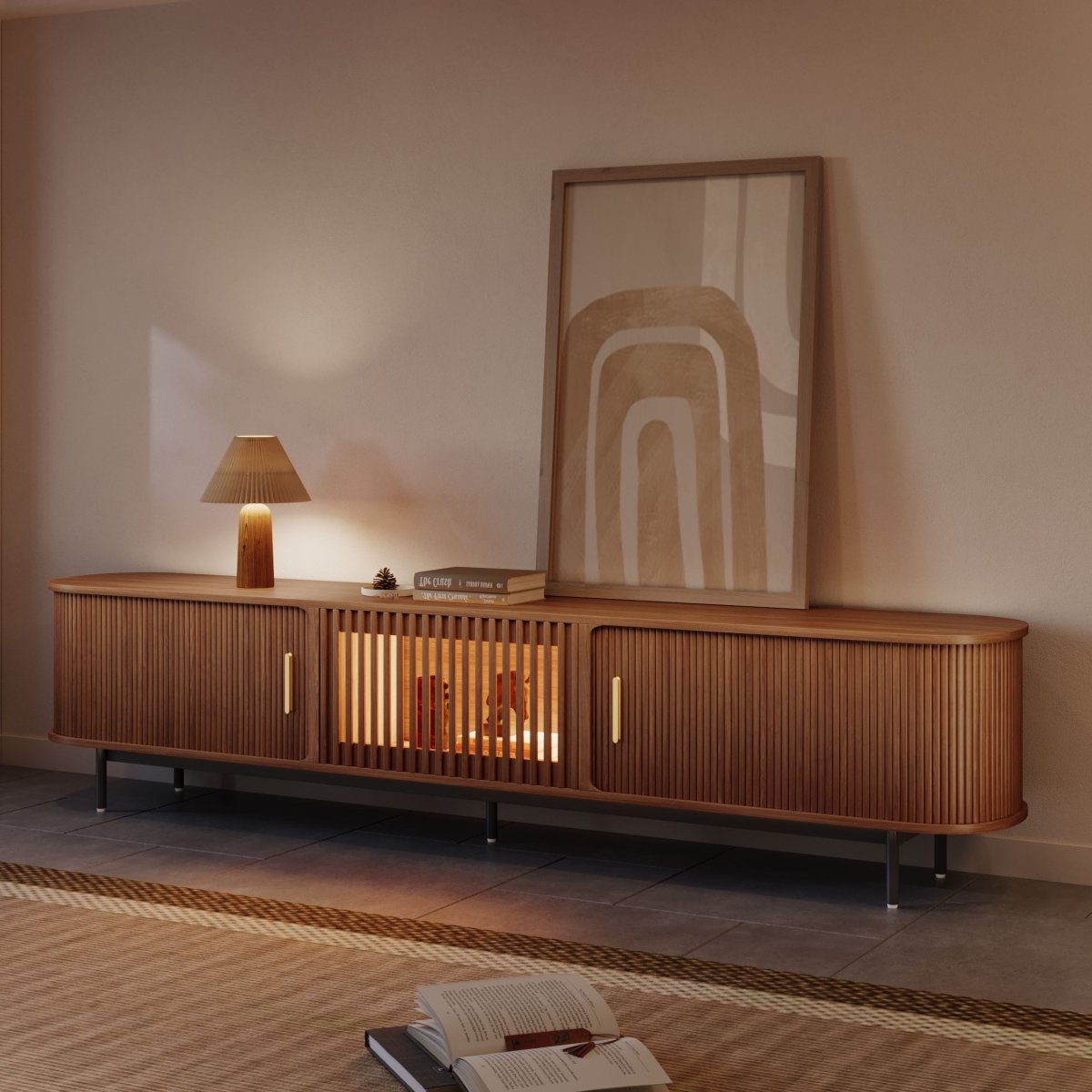 Solvra Mid - Century Tambour Door TV Stand - Exclusivia