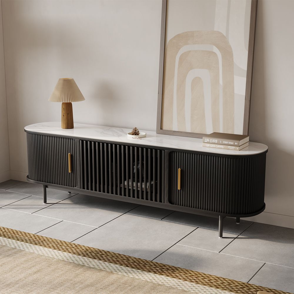 Solvra Mid - Century Tambour Door TV Stand - Exclusivia
