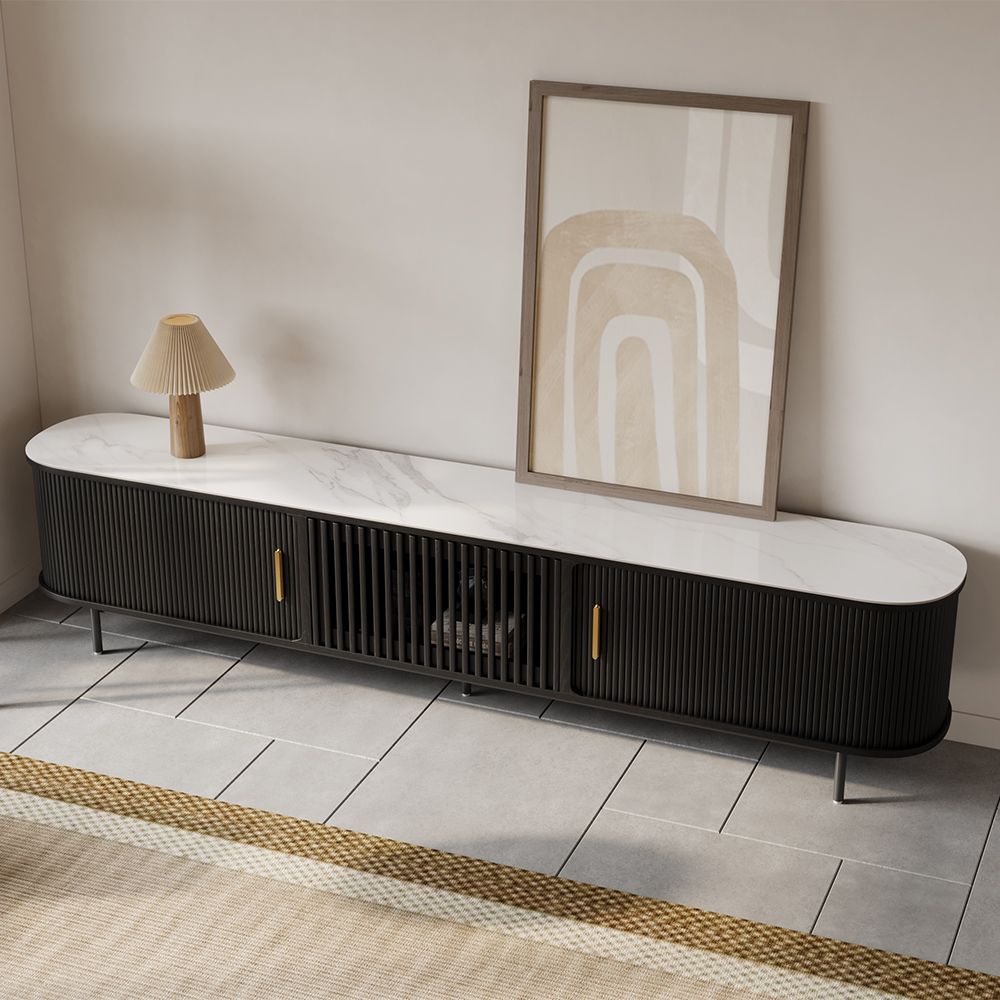Solvra Mid - Century Tambour Door TV Stand - Exclusivia