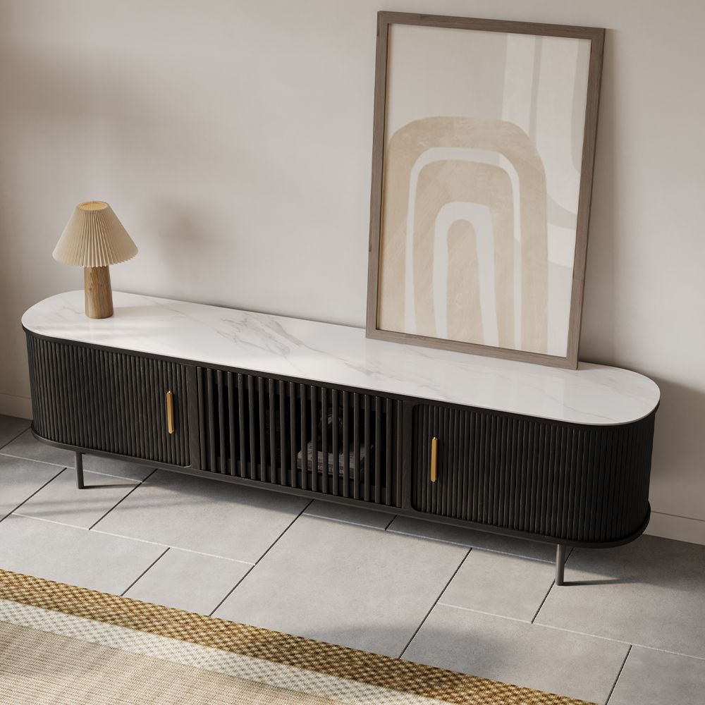 Solvra Mid - Century Tambour Door TV Stand - Exclusivia