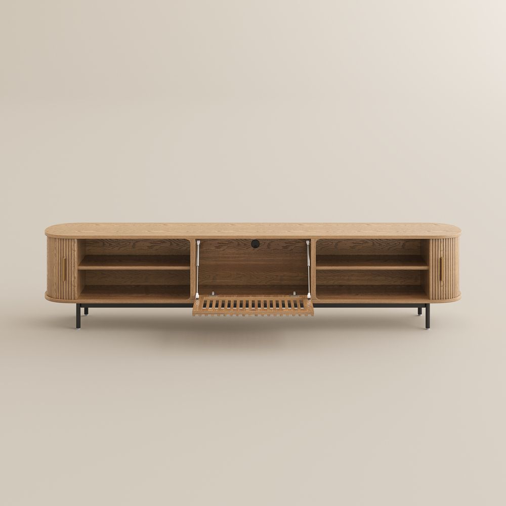 Solvra Mid - Century Tambour Door TV Stand - Exclusivia