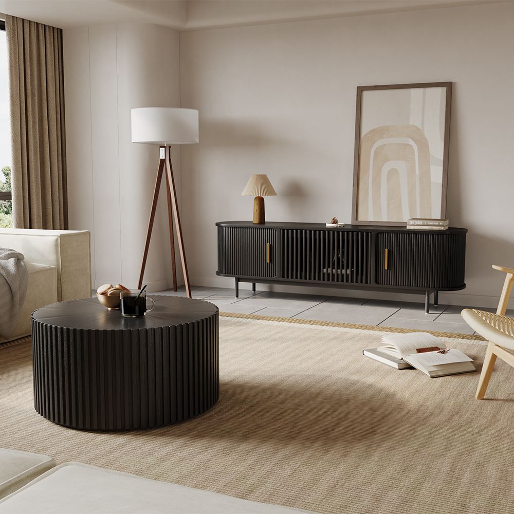 Solvra Mid - Century Tambour Door TV Stand - Exclusivia