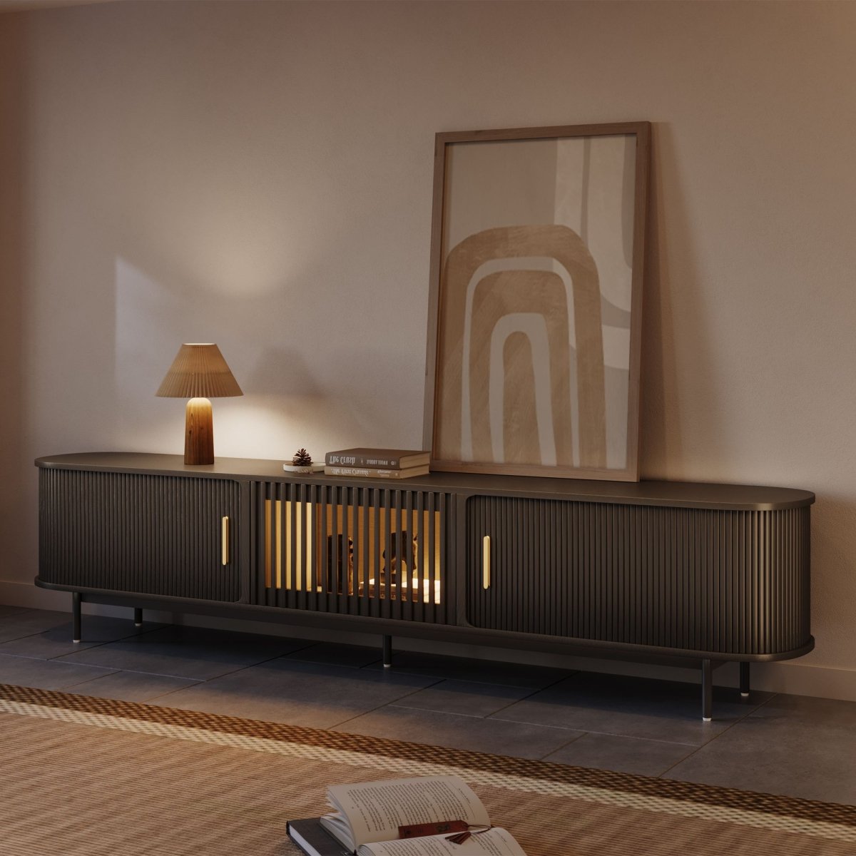 Solvra Mid - Century Tambour Door TV Stand - Exclusivia