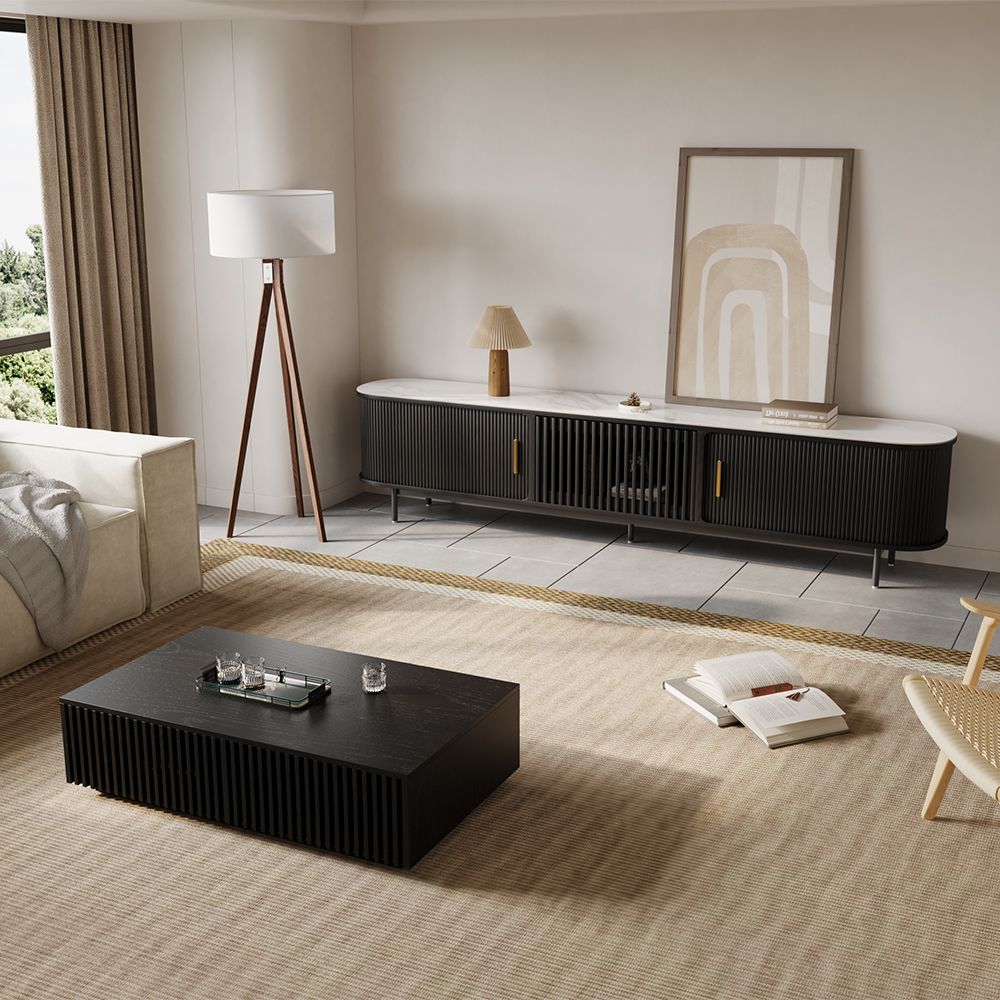 Solvra Mid - Century Tambour Door TV Stand - Exclusivia