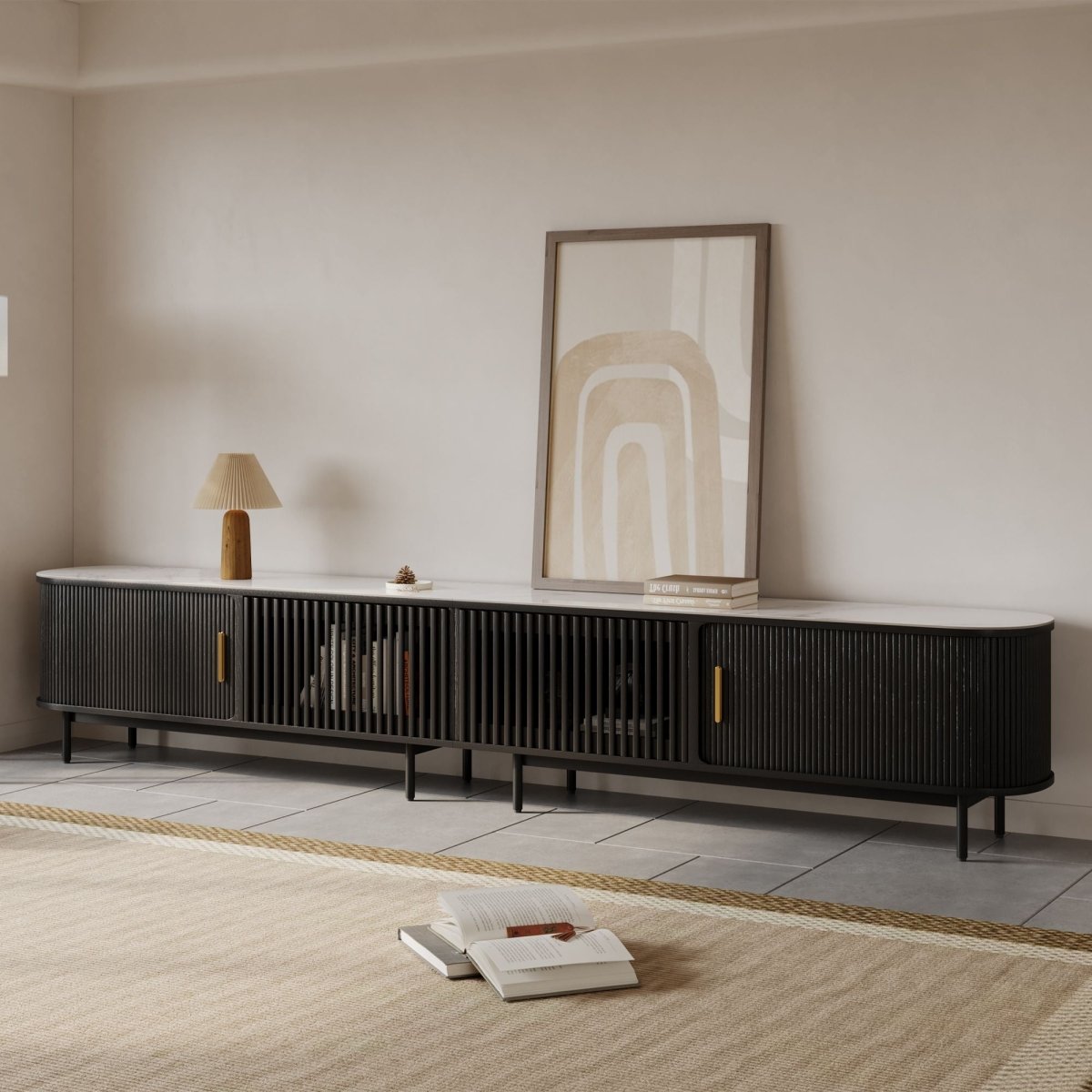 Solvra Mid - Century Tambour Door TV Stand - Exclusivia