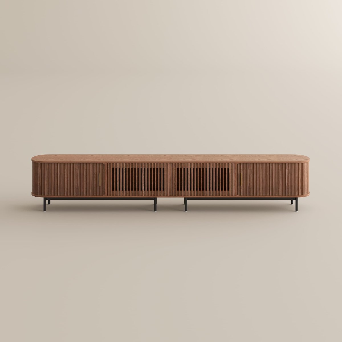 Solvra Mid - Century Tambour Door TV Stand - Exclusivia