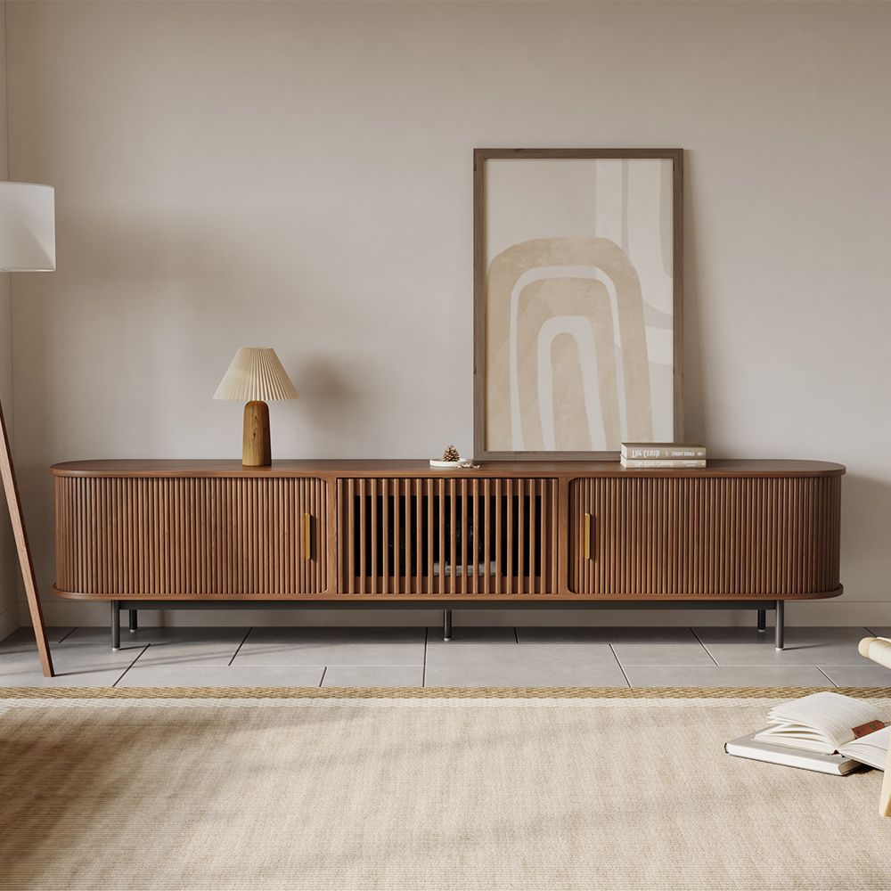 Solvra Mid - Century Tambour Door TV Stand - Exclusivia