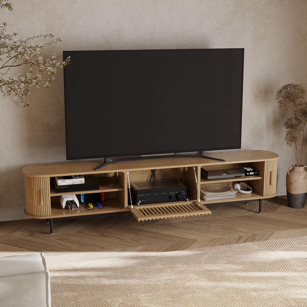 Solvra Mid - Century Tambour Door TV Stand - Exclusivia