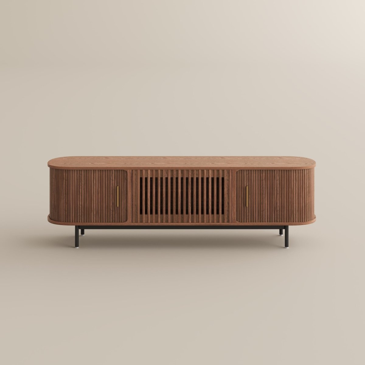 Solvra Mid - Century Tambour Door TV Stand - Exclusivia