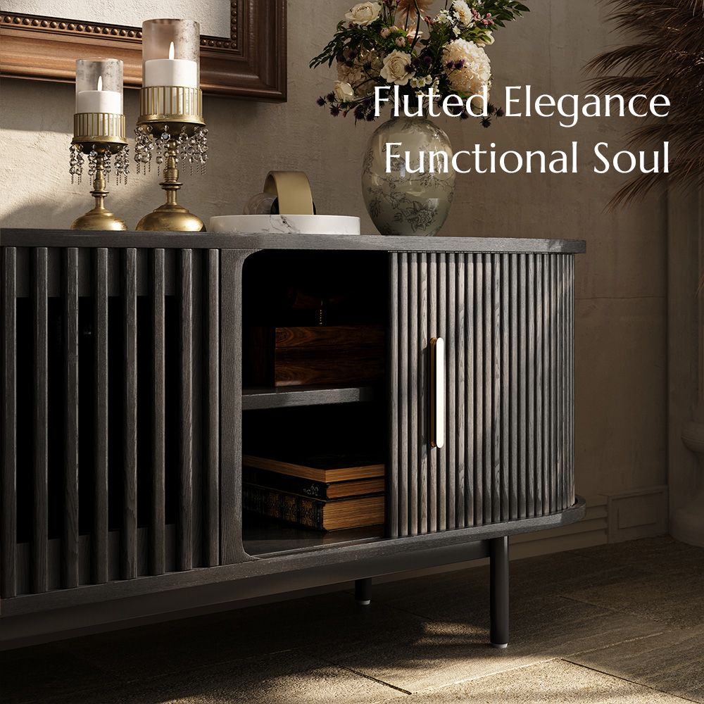 Solvra Mid - Century Tambour Door TV Stand - Exclusivia
