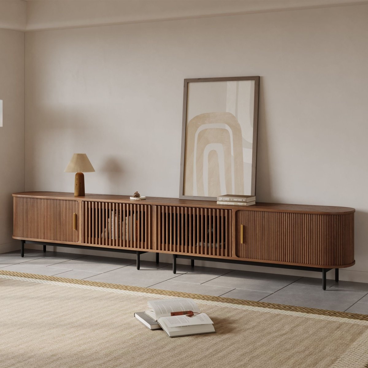 Solvra Mid - Century Tambour Door TV Stand - Exclusivia