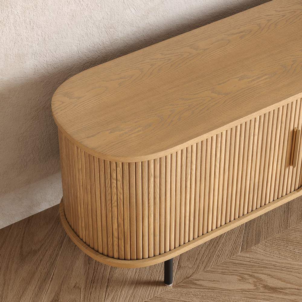 Solvra Mid - Century Tambour Door TV Stand - Exclusivia
