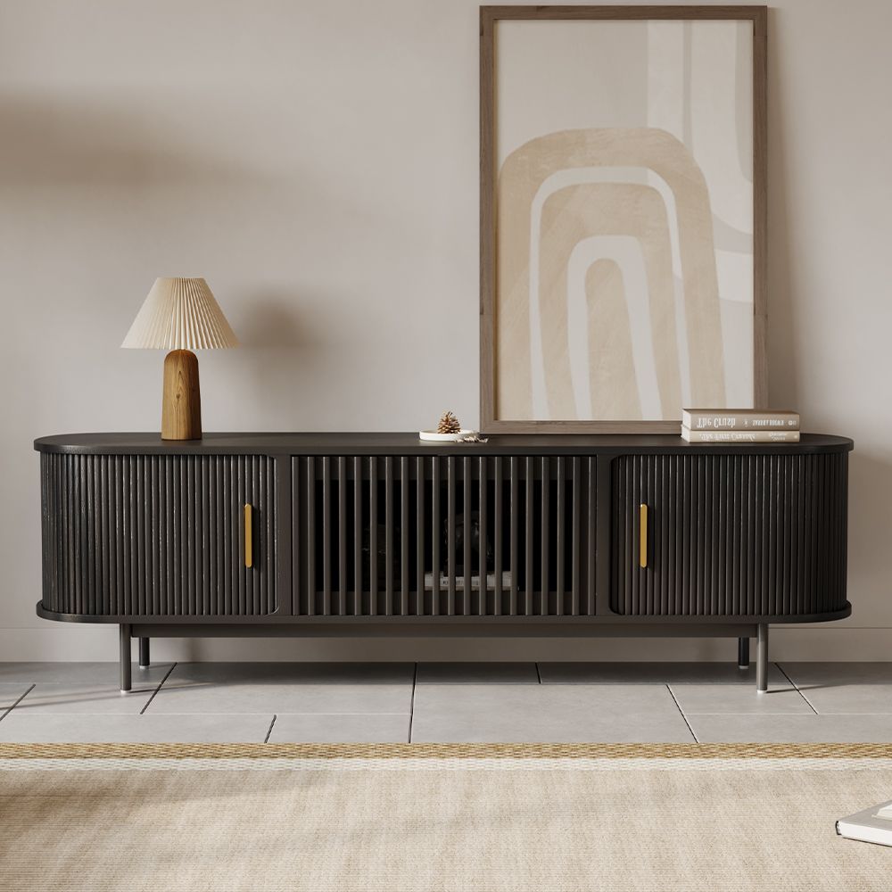 Solvra Mid - Century Tambour Door TV Stand - Exclusivia