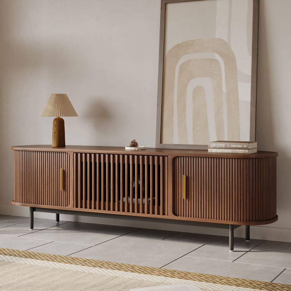Solvra Mid - Century Tambour Door TV Stand - Exclusivia