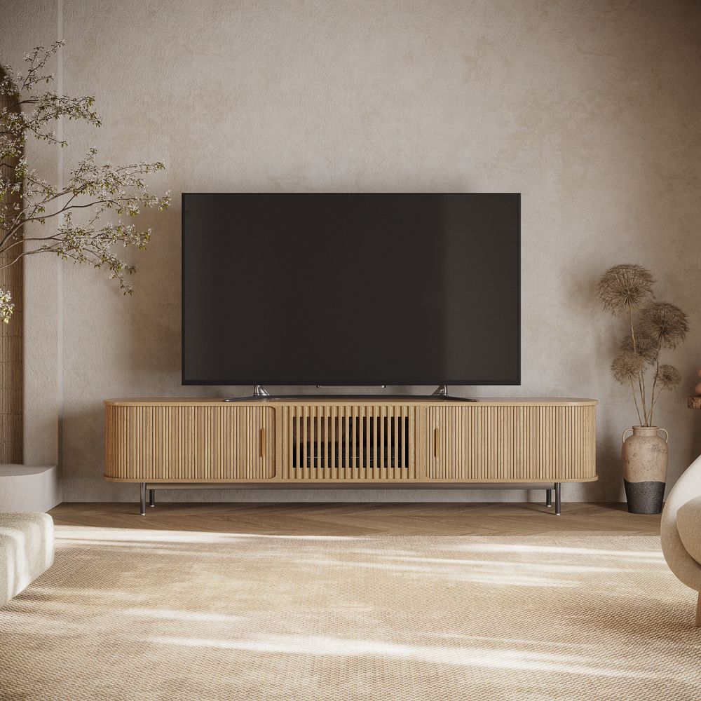 Solvra Mid - Century Tambour Door TV Stand - Exclusivia