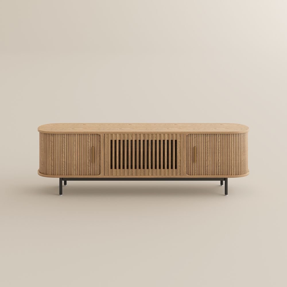 Solvra Mid - Century Tambour Door TV Stand - Exclusivia