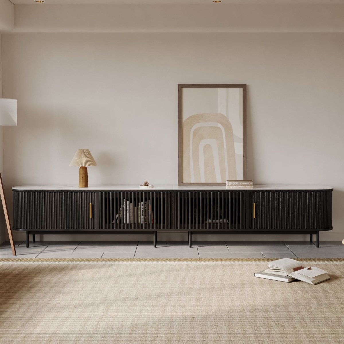 Solvra Mid - Century Tambour Door TV Stand - Exclusivia