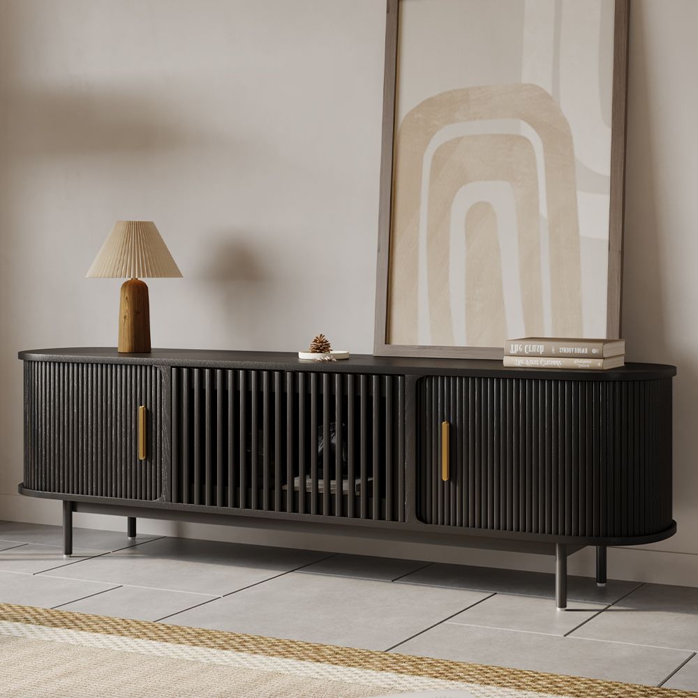 Solvra Mid - Century Tambour Door TV Stand - Exclusivia