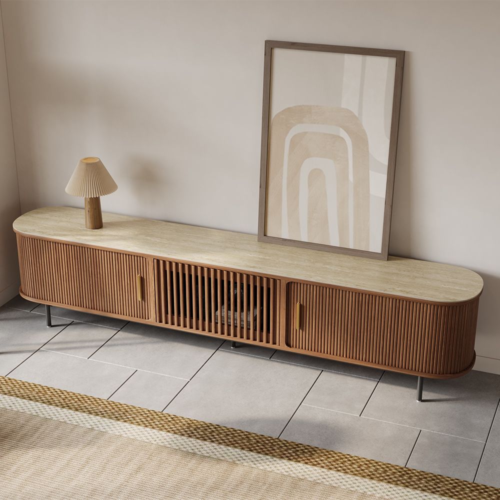 Solvra Mid - Century Tambour Door TV Stand - Exclusivia