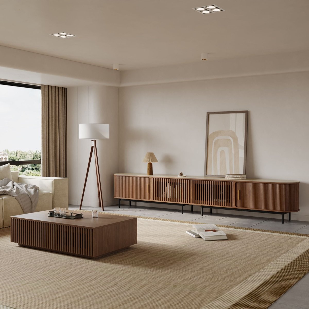 Solvra Mid - Century Tambour Door TV Stand - Exclusivia