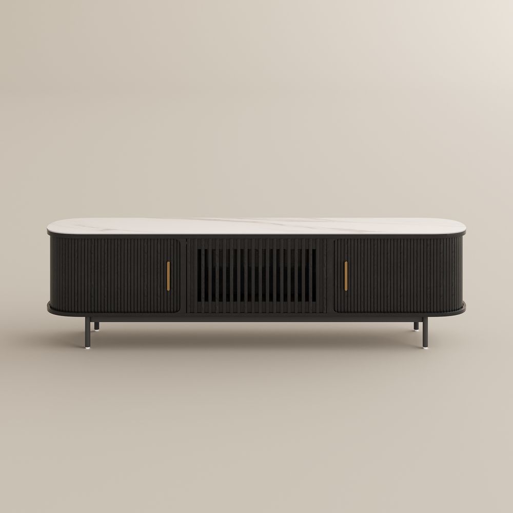 Solvra Mid - Century Tambour Door TV Stand - Exclusivia