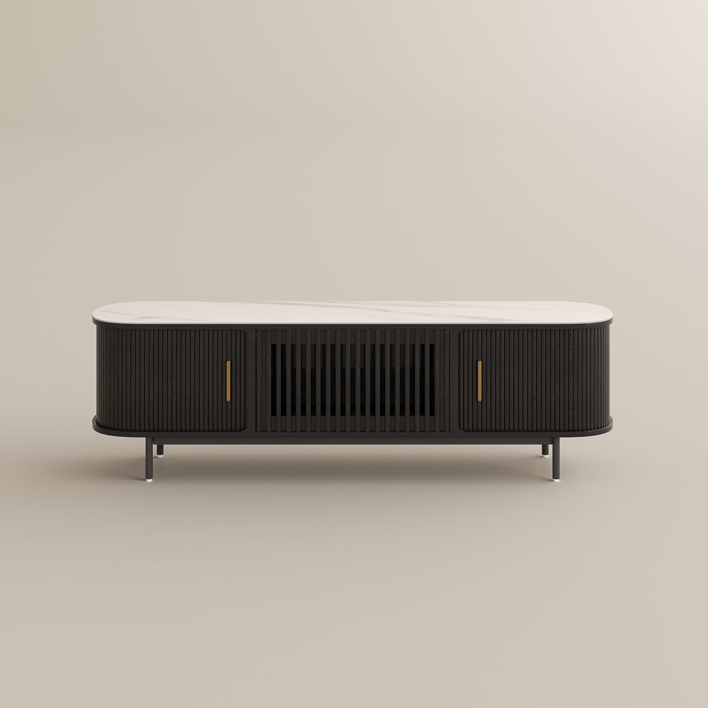 Solvra Mid - Century Tambour Door TV Stand - Exclusivia