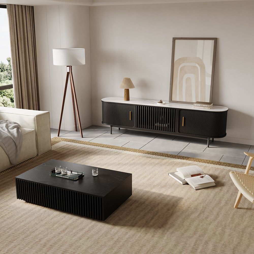 Solvra Mid - Century Tambour Door TV Stand - Exclusivia