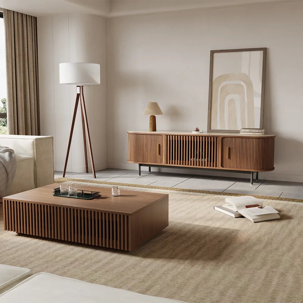 Solvra Mid - Century Tambour Door TV Stand - Exclusivia