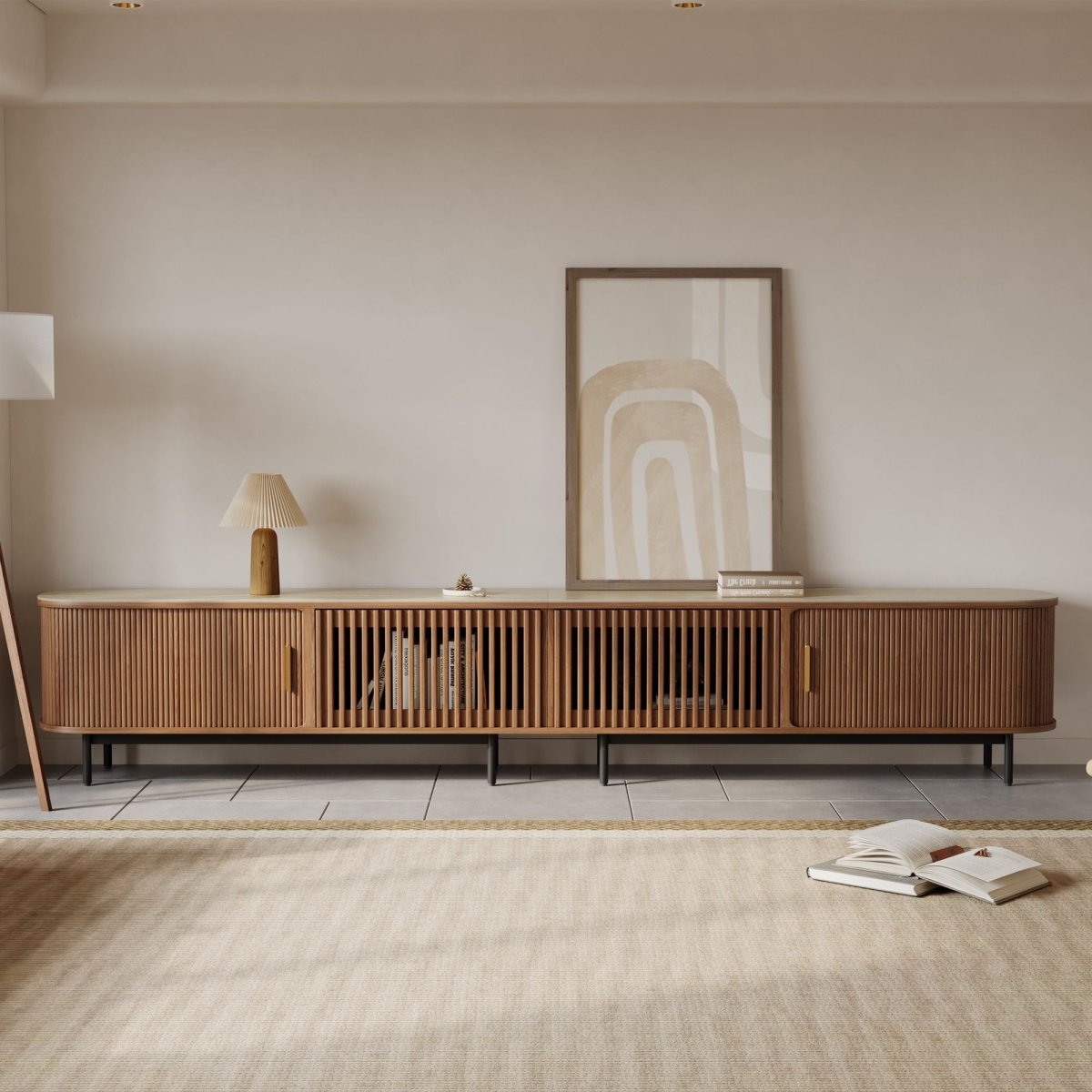 Solvra Mid - Century Tambour Door TV Stand - Exclusivia