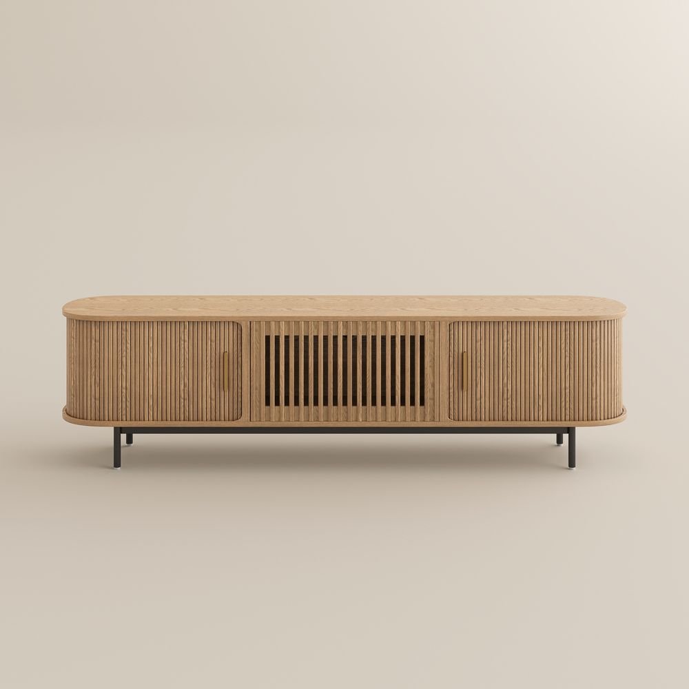 Solvra Mid - Century Tambour Door TV Stand - Exclusivia