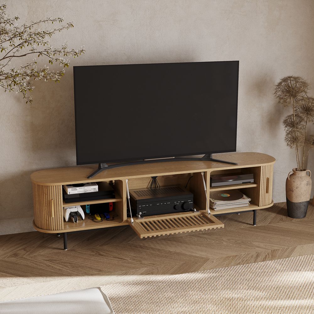 Solvra Mid - Century Tambour Door TV Stand - Exclusivia