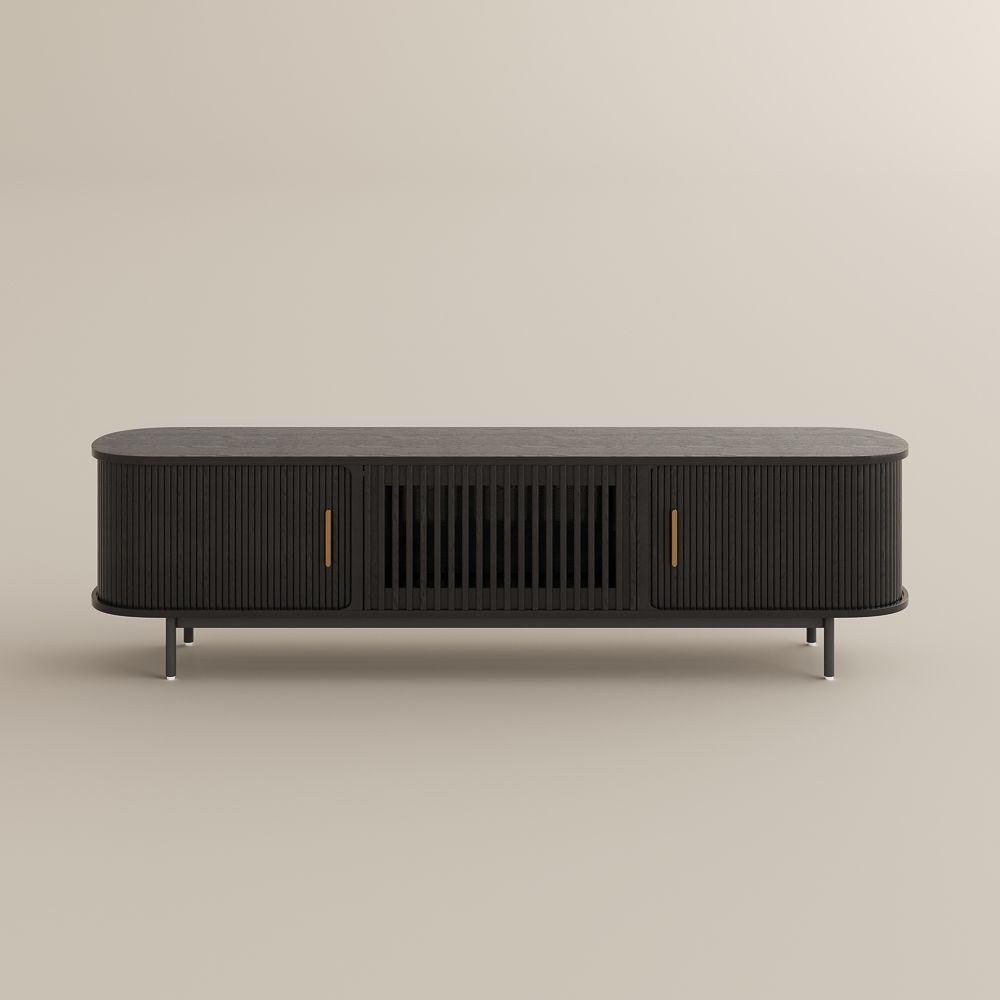 Solvra Mid - Century Tambour Door TV Stand - Exclusivia