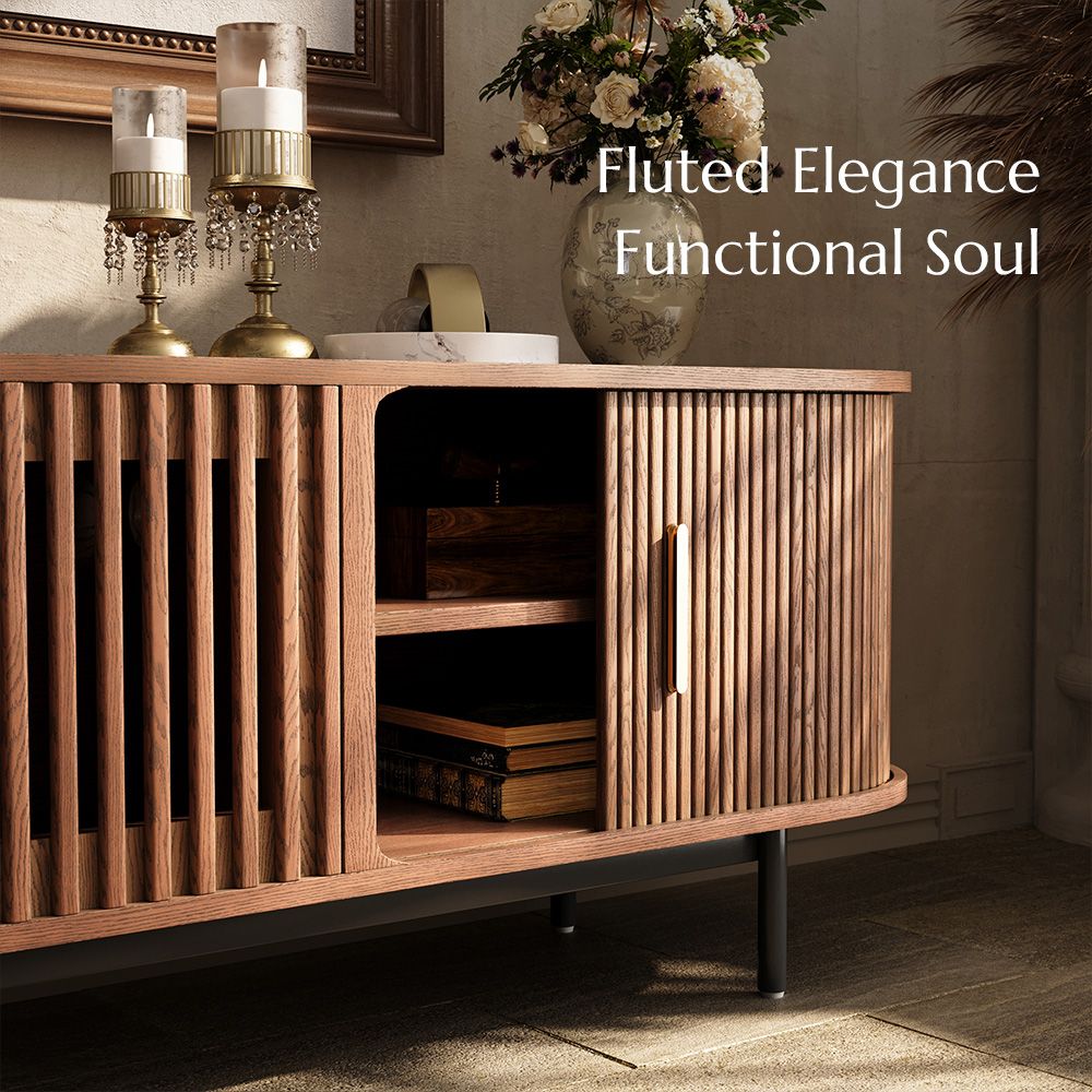 Solvra Mid - Century Tambour Door TV Stand - Exclusivia