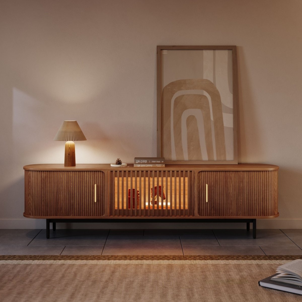 Solvra Mid - Century Tambour Door TV Stand - Exclusivia