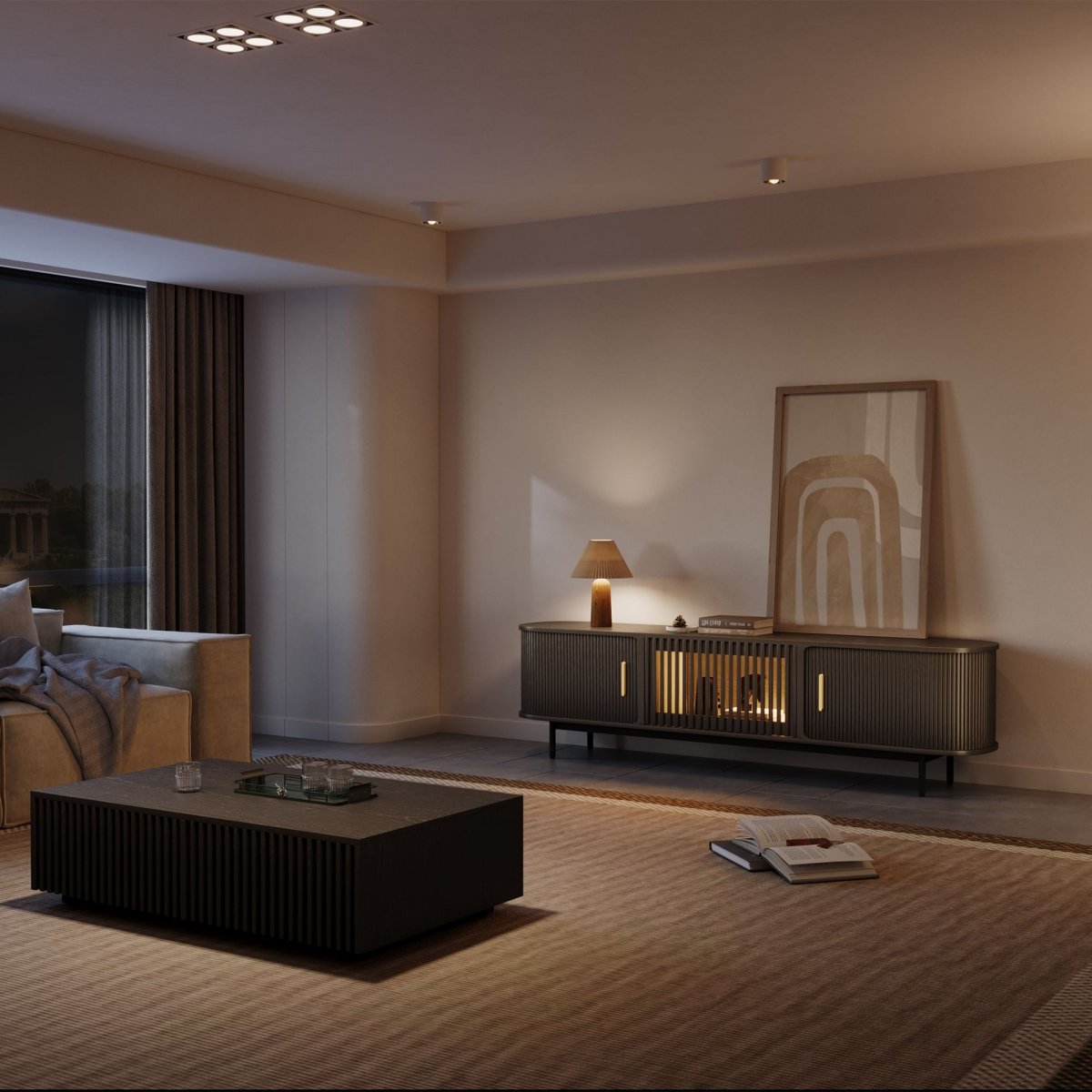 Solvra Mid - Century Tambour Door TV Stand - Exclusivia