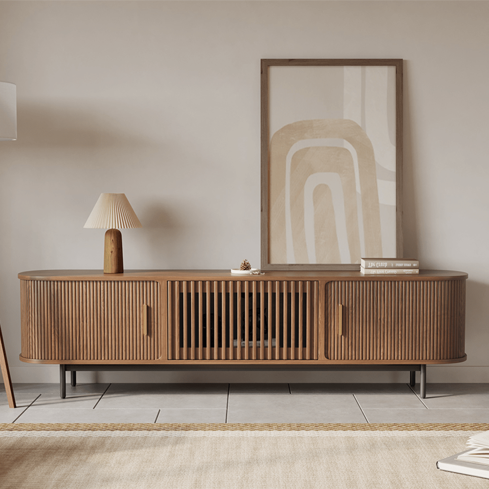 Solvra Mid - Century Tambour Door TV Stand - Exclusivia
