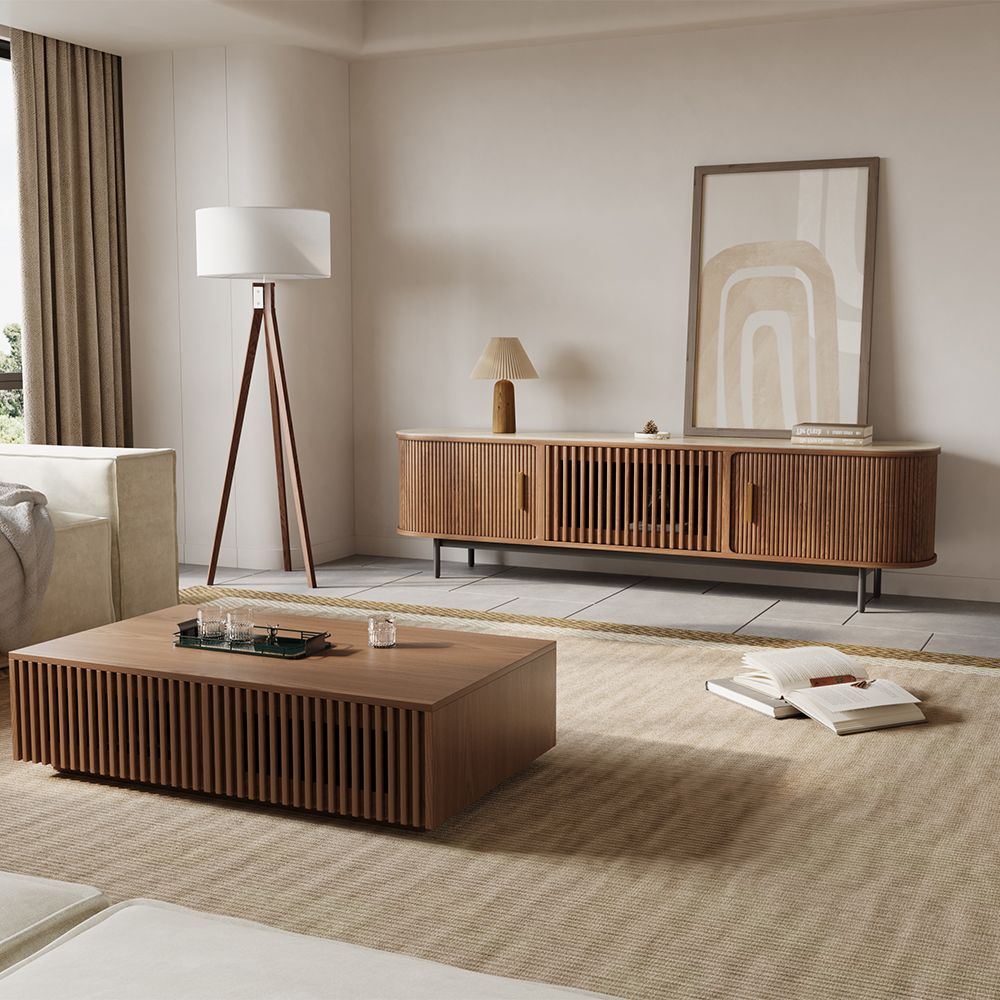 Solvra Mid - Century Tambour Door TV Stand - Exclusivia