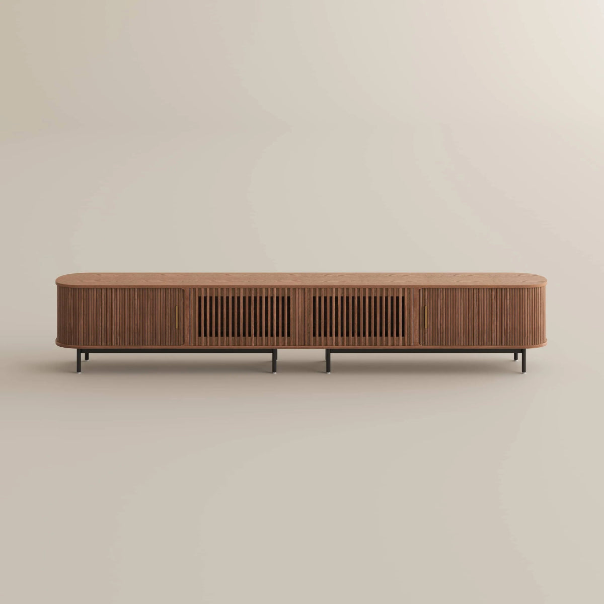 Solvra Mid - Century Tambour Door TV Stand - Exclusivia