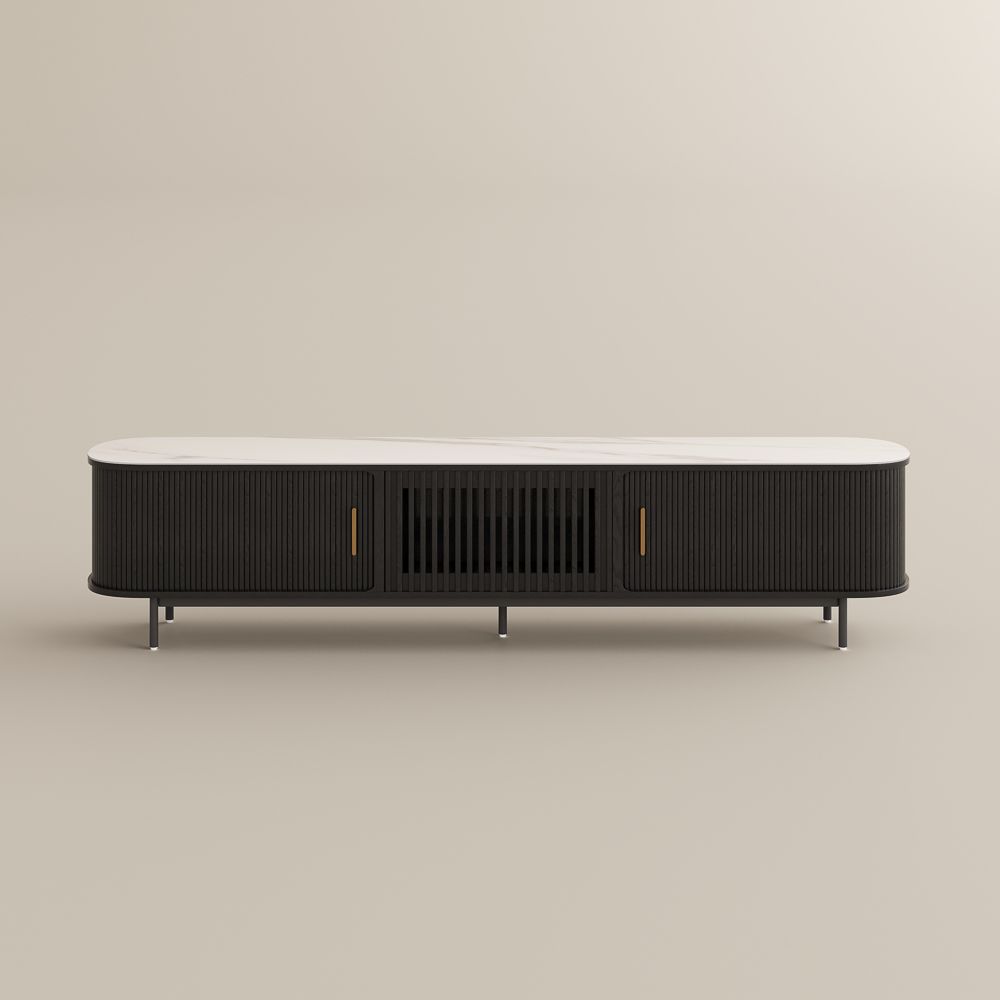 Solvra Mid - Century Tambour Door TV Stand - Exclusivia
