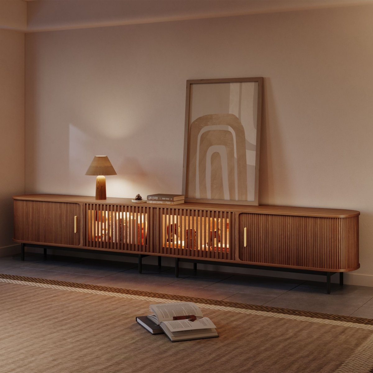 Solvra Mid - Century Tambour Door TV Stand - Exclusivia