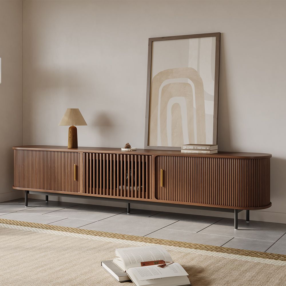 Solvra Mid - Century Tambour Door TV Stand - Exclusivia