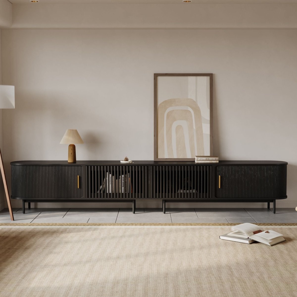 Solvra Mid - Century Tambour Door TV Stand - Exclusivia