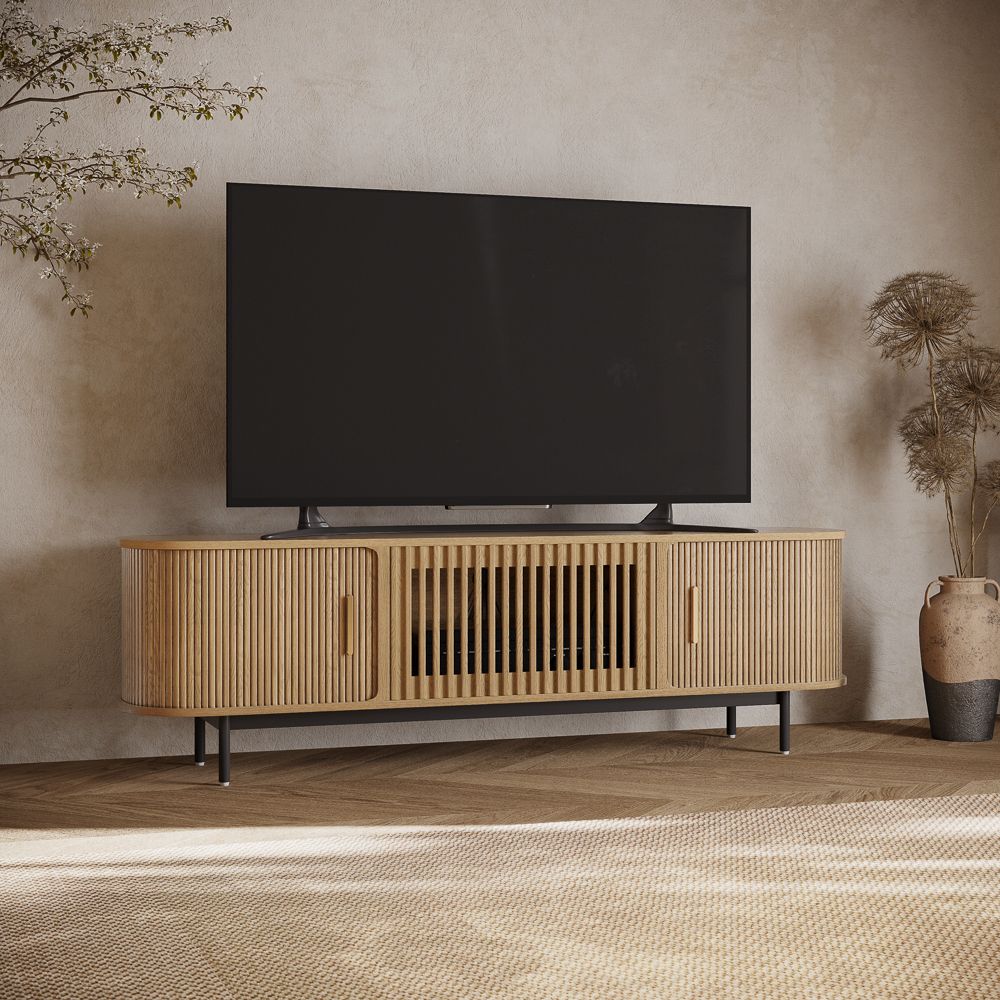 Solvra Mid - Century Tambour Door TV Stand - Exclusivia