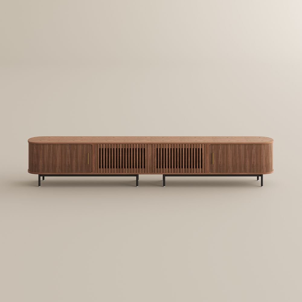 Solvra Mid - Century Tambour Door TV Stand - Exclusivia